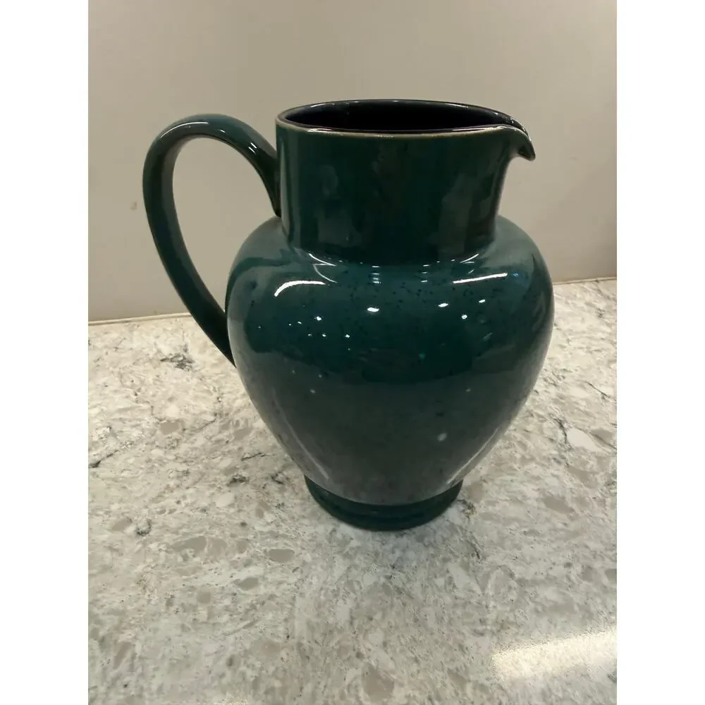 DENBY Harlequin Stoneware Pitcher Green Exterior & Blue Interior Speckled
